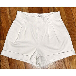 FRAME Denim Pleated Leather Shorts Cuff 26 Ivory Bone Off White LWLT613